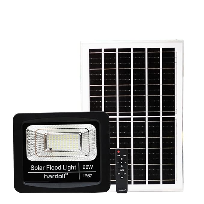 hardoll Solar Flood Light 60W with Remote Control Cool White 5M Wire Length Replaceable Battery